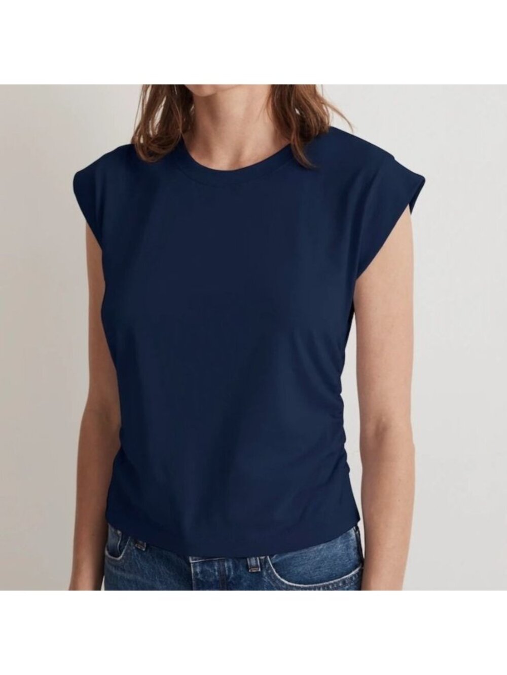 NWT Madewell Muscle Tee XXS Navy Sleeveless T-Shirt Slim Side-Cinch Crewneck